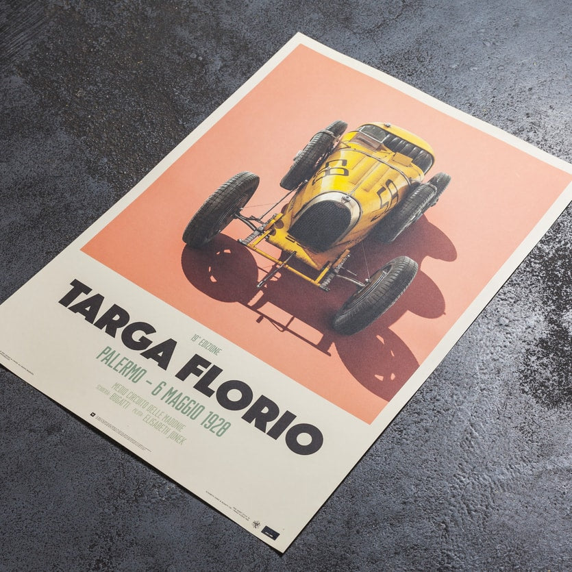 Affiche Bugatti Type 35 Targa Florio fonds béton