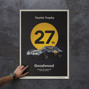 Affiche Ferrari 250 GTO bleu foncé Goodwood 1962 fond béton main