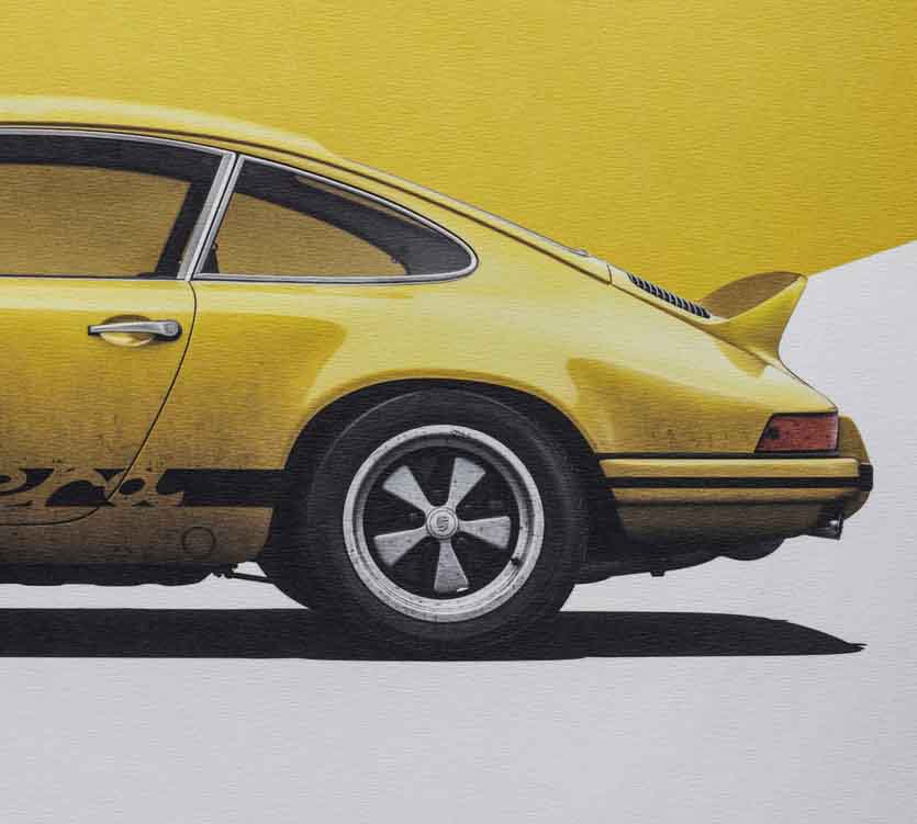 Affiche poster automobilist Porsche 911 RS Jaune détail