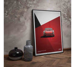 AFFICHE AUTOMOBILIST PORSCHE RS ROUGE décor parquet et mur béton