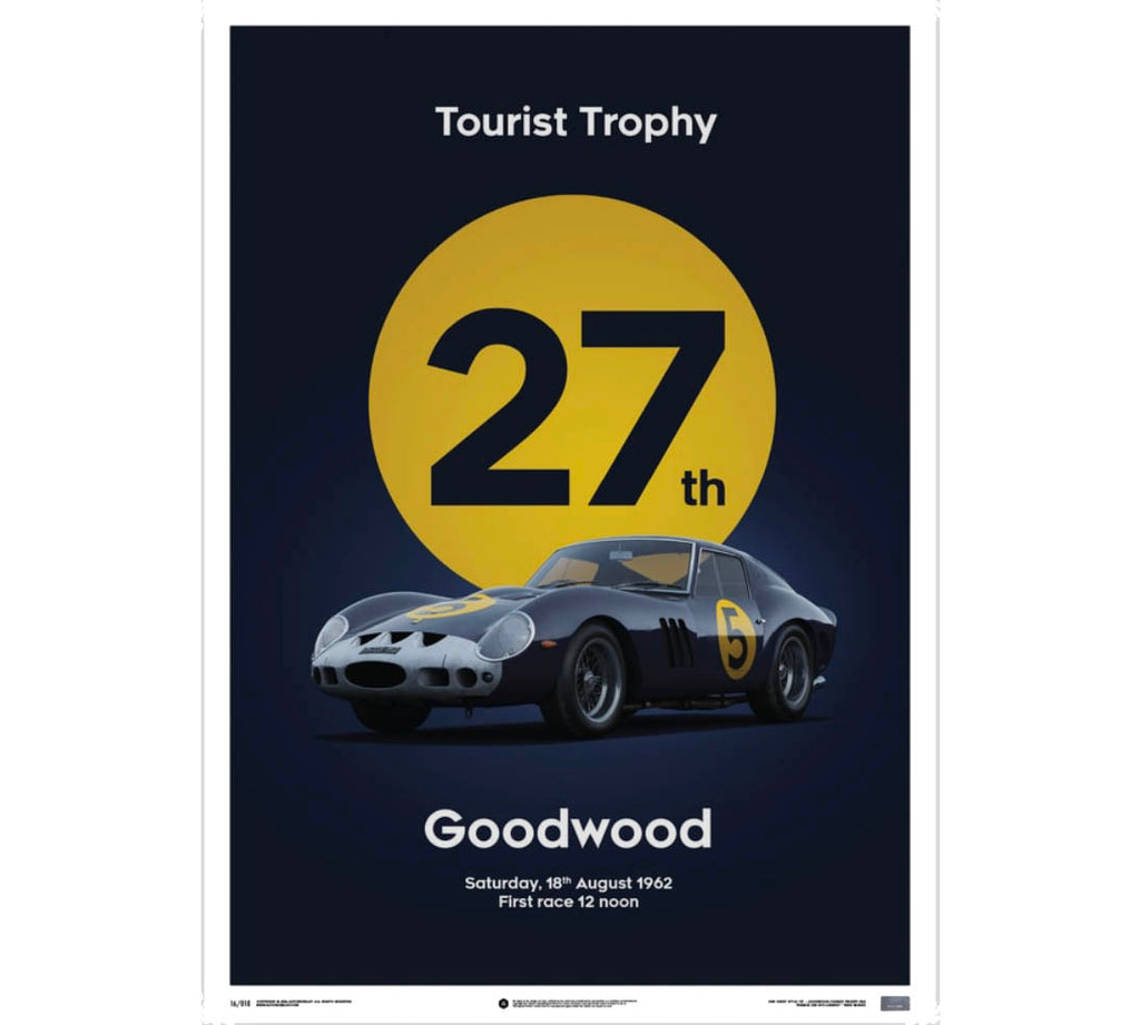 Affiche Ferrari 250 GTO bleu foncé Goodwood 1962