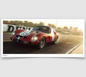 Impression d'une Ferrari 250 GTO rouge sur le circuit des 24h du Mans non encadrée