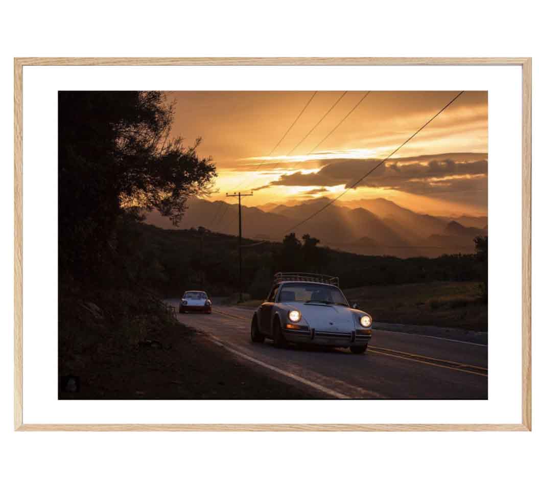 photo Vince Perraud Porsche Sunset encadré grand bois