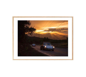 photo Vince Perraud Porsche Sunset encadrée petit bois