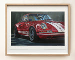 Lithographie encadré : Porsche 911 red singer