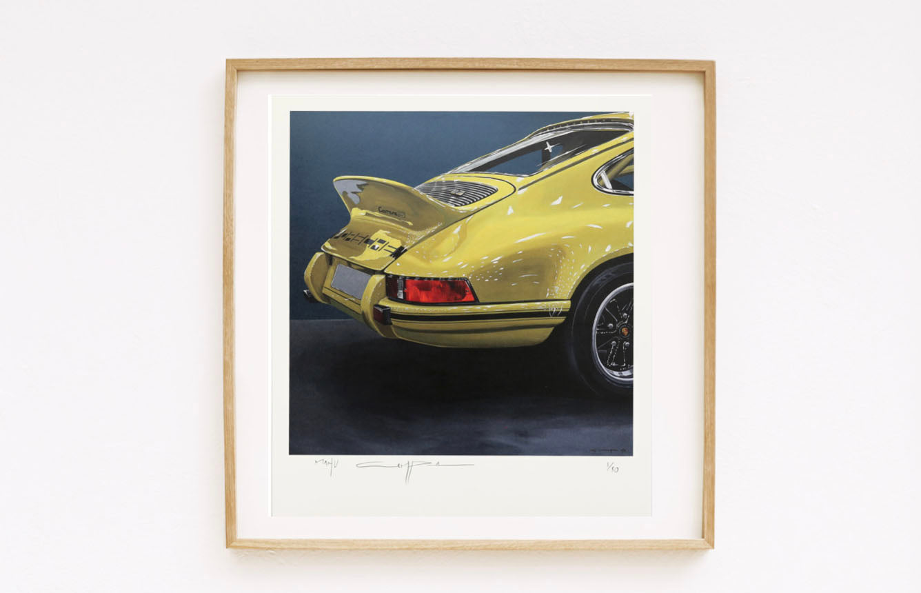 Lithographie encadrée : Porsche 911 Carrera RS jaune