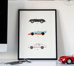 AFFICHE encadrée : Les icônes Porsche 356 917 911RS